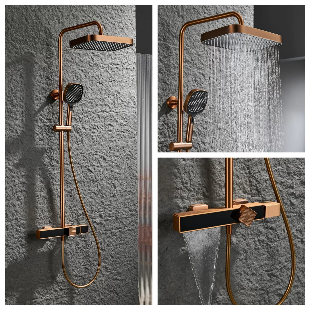 

Brushed Rose Gold Bathroom Shower Faucet Brass Brushed Gold Bathroom Rainfall Shower Mixer Tap Classical Bath &Shower Faucet Set