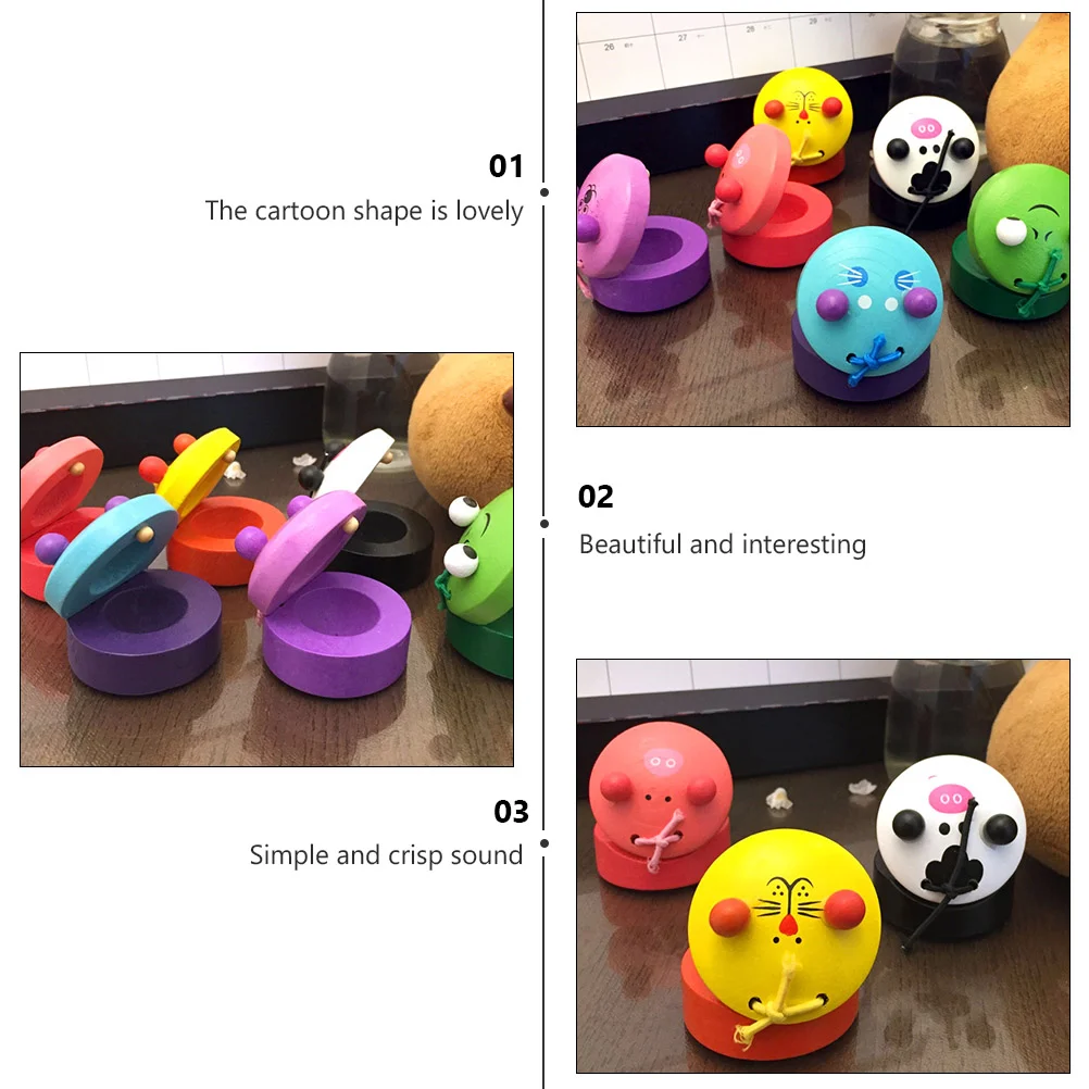 Round Finger Clappers Animal Castanets Toddler Toys Children Bamboo Musical Instruments