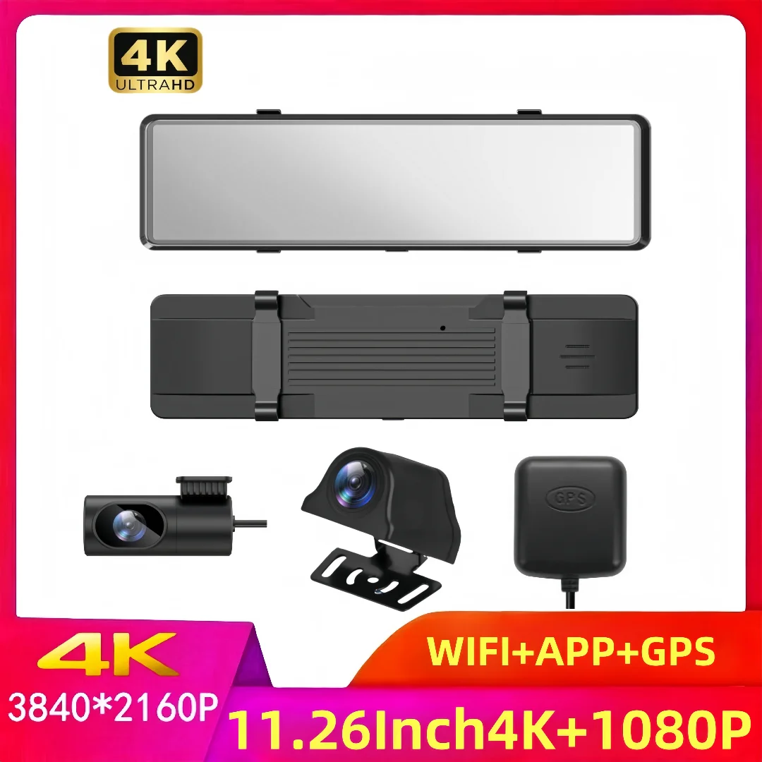

4K 3840*2160P 11.26 Inch Dash Cam Dual Lens Camera WIFI GPS APP Dashcam Front and Rear Night Vision Video Recorde