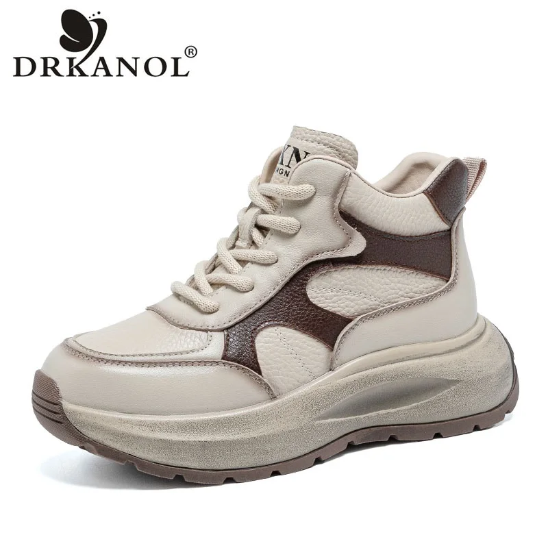 

DRKANOL/женские повседневные кроссовки на толстой подошве и платформе, разноцветные туфли с высоким берцем из натуральной кожи на танкетке, женские ботильоны