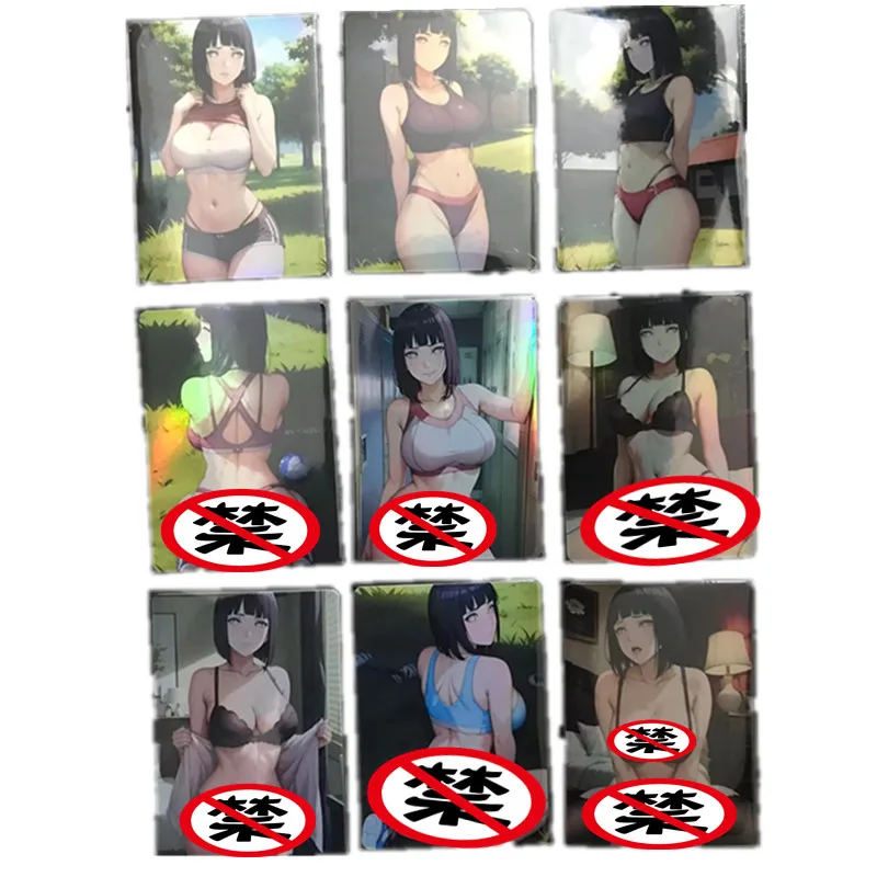 9Pcs/set Anime Naruto Hinata Hinata Heroine Sexy Nude Card Homemade Card Diy Swimsuit Comic Toy Game Gift Collection Card