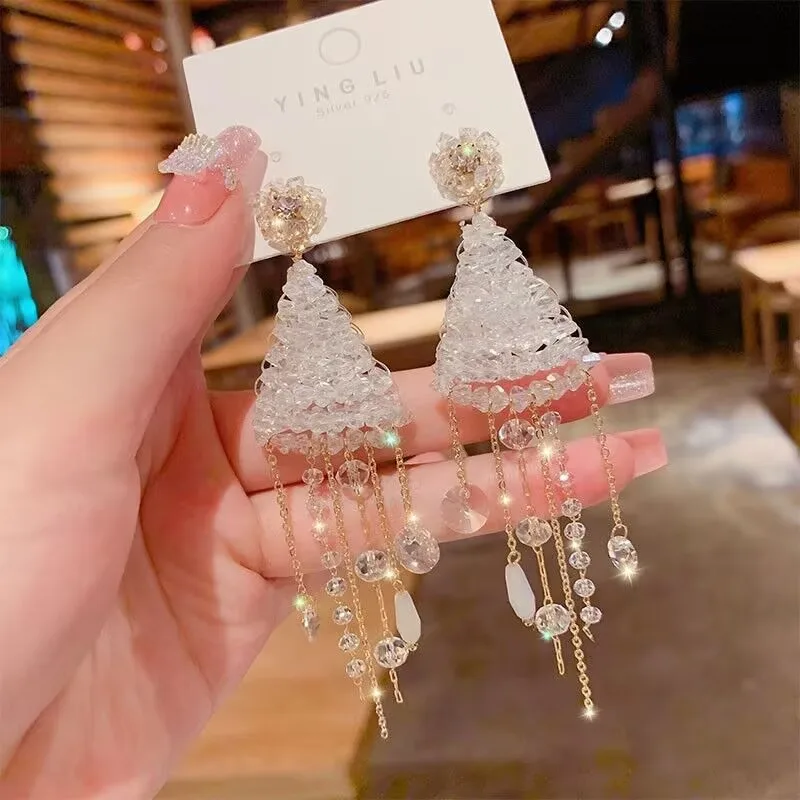 Lantern crystal tassel earrings long earrings