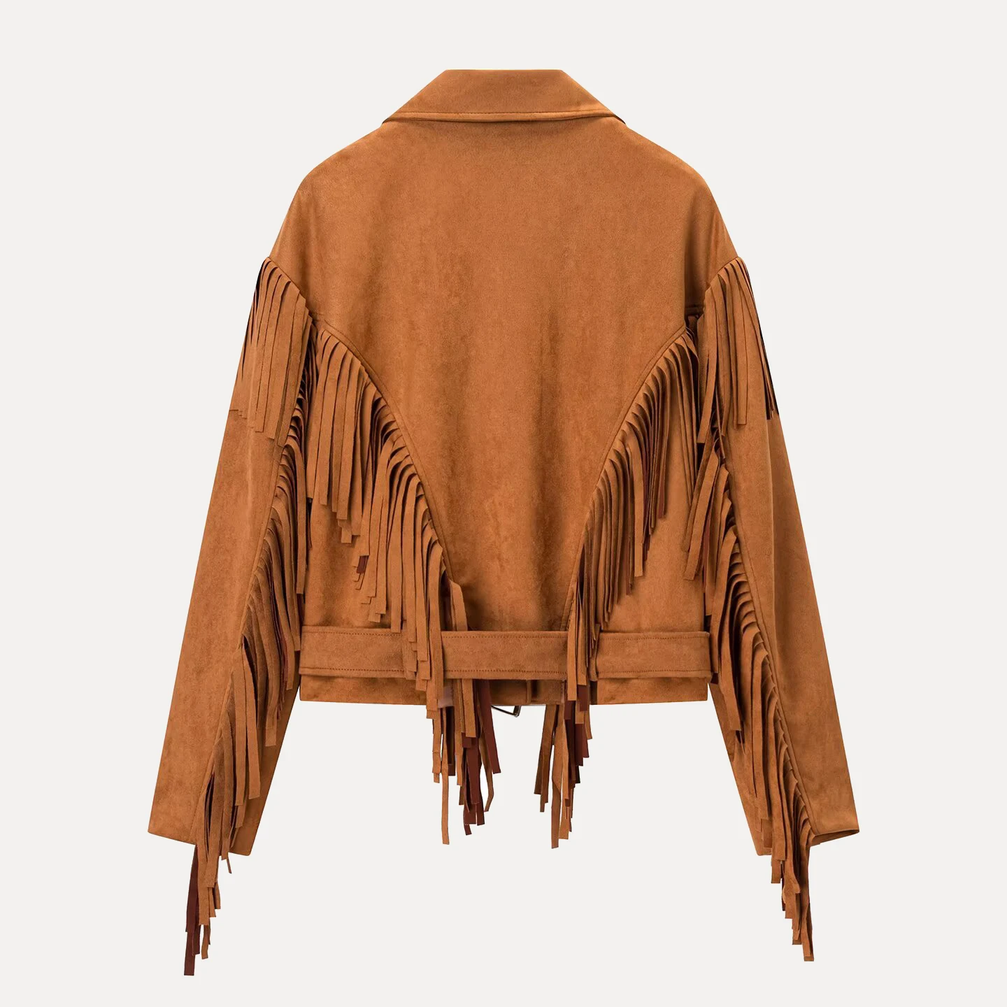 معطف نسائي رائع واسع الكتف طويل Sve لون نقي مزين بشراشيب لخريف 2025 معطف جديد بسحاب للإغلاق #4