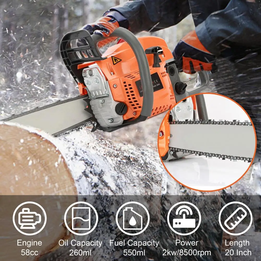 

58cc 20 Inch Gasoline Chainsaw High Power Gas-powered Fast Cutting Labor-saving Gas Sawing Handheld Cutting Wood Chainsaw