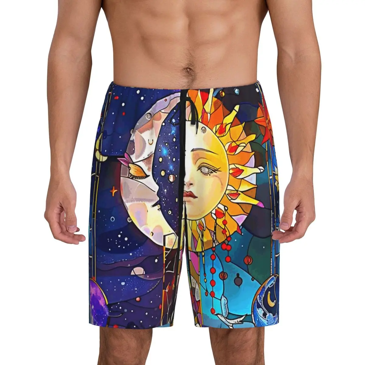 

Модные мужские шорты для сна и отдыха в стиле бохо с принтом Солнца, Луны и астрологии, пижамные шорты, нижняя часть пижамы, шорты для сна