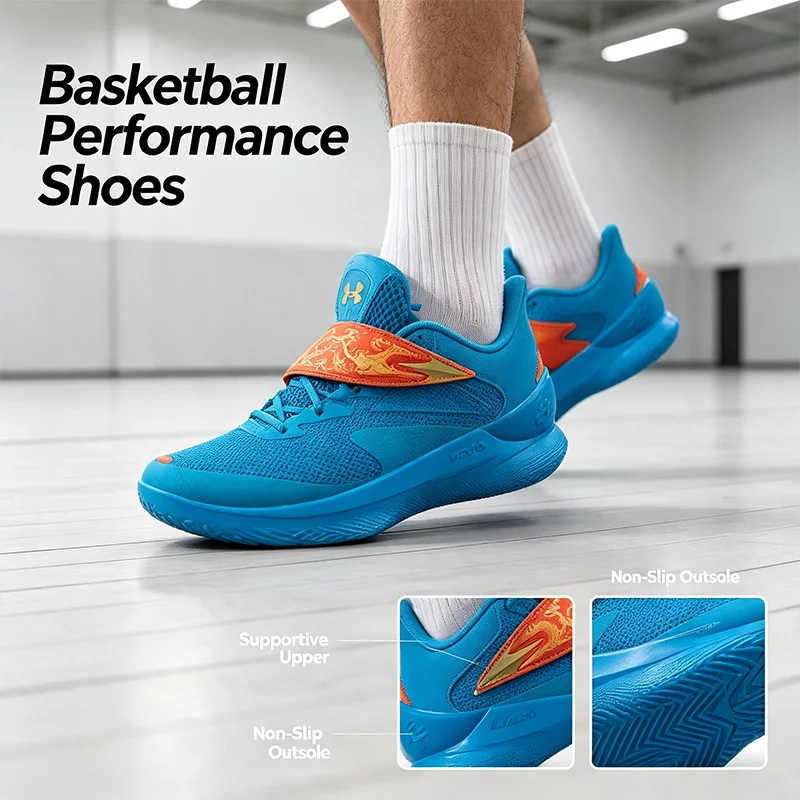 Under Armour Blue Basketball Shoes for Men Performance Non-Slip Training Sneakers Comfortable Athletic Gym Footwear