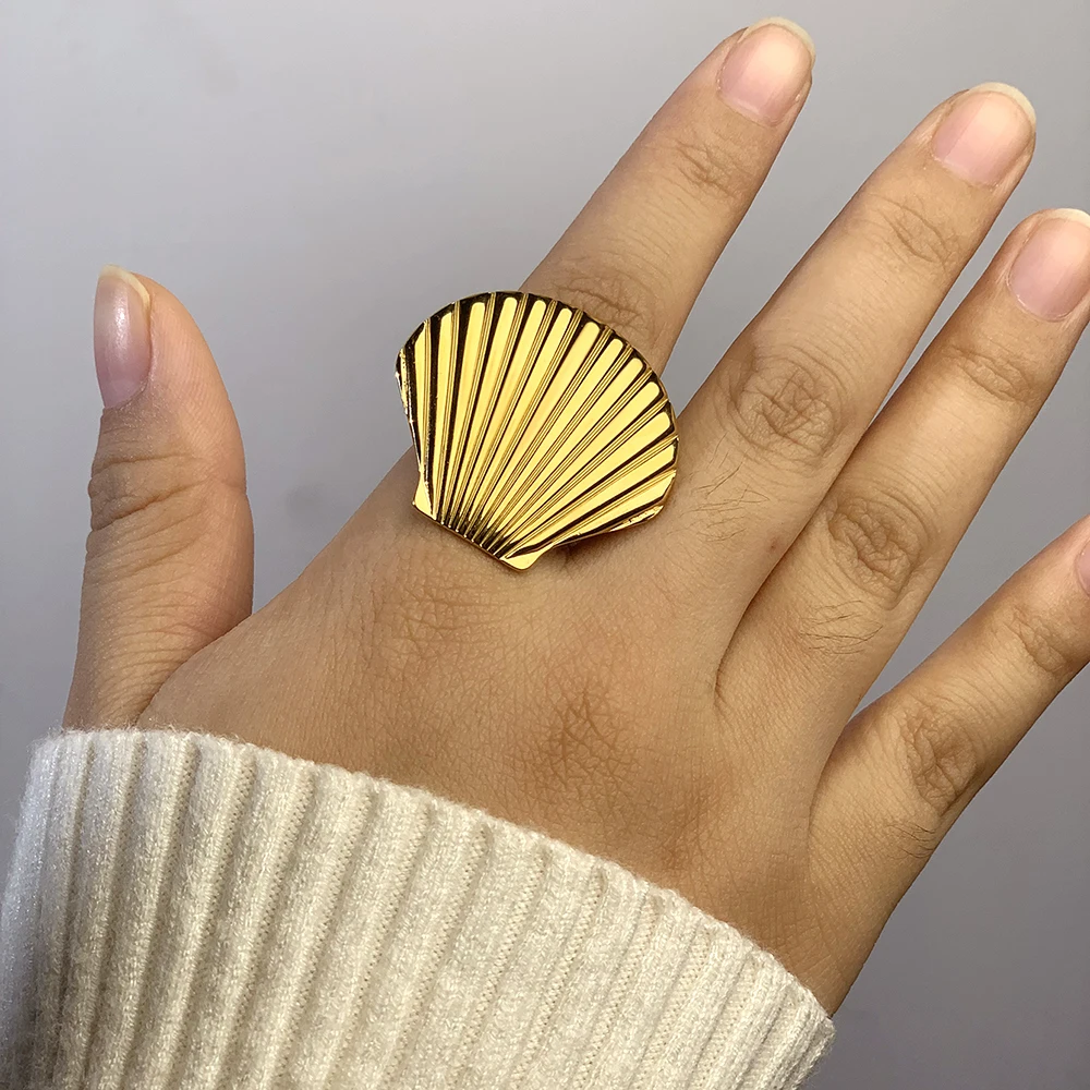 Damen-Edelstahlring, golden, europäische und amerikanische Mode, hochwertiges neues Muster, verstellbar, Damenschmuck im Großhandel – Detail 2
