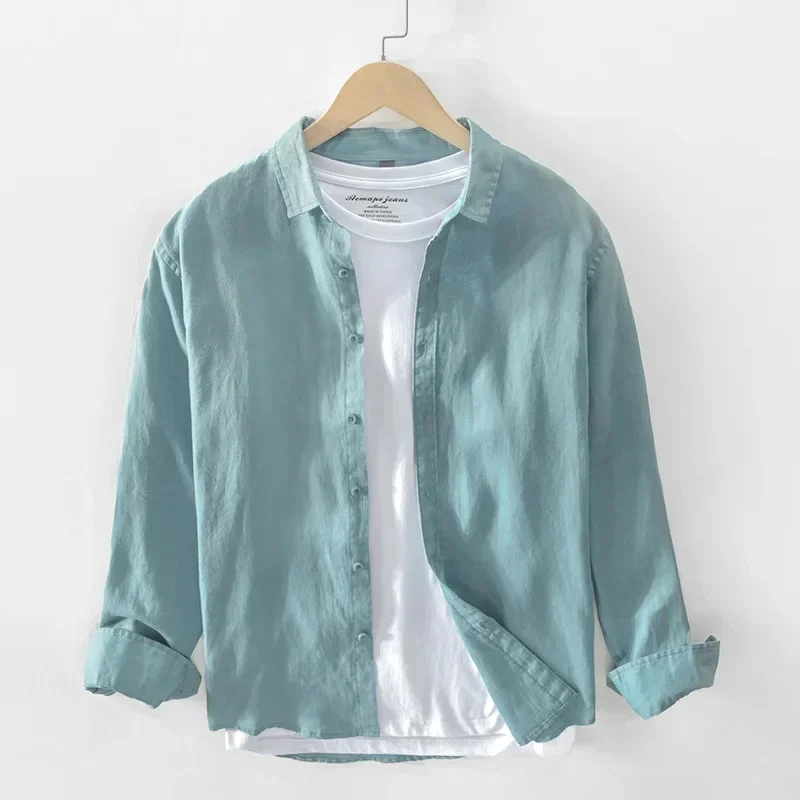 

Autamn And Spring Thin Artistic Linen Shirt Men's Long-sleeved Loose Small Collar White Fabric Top