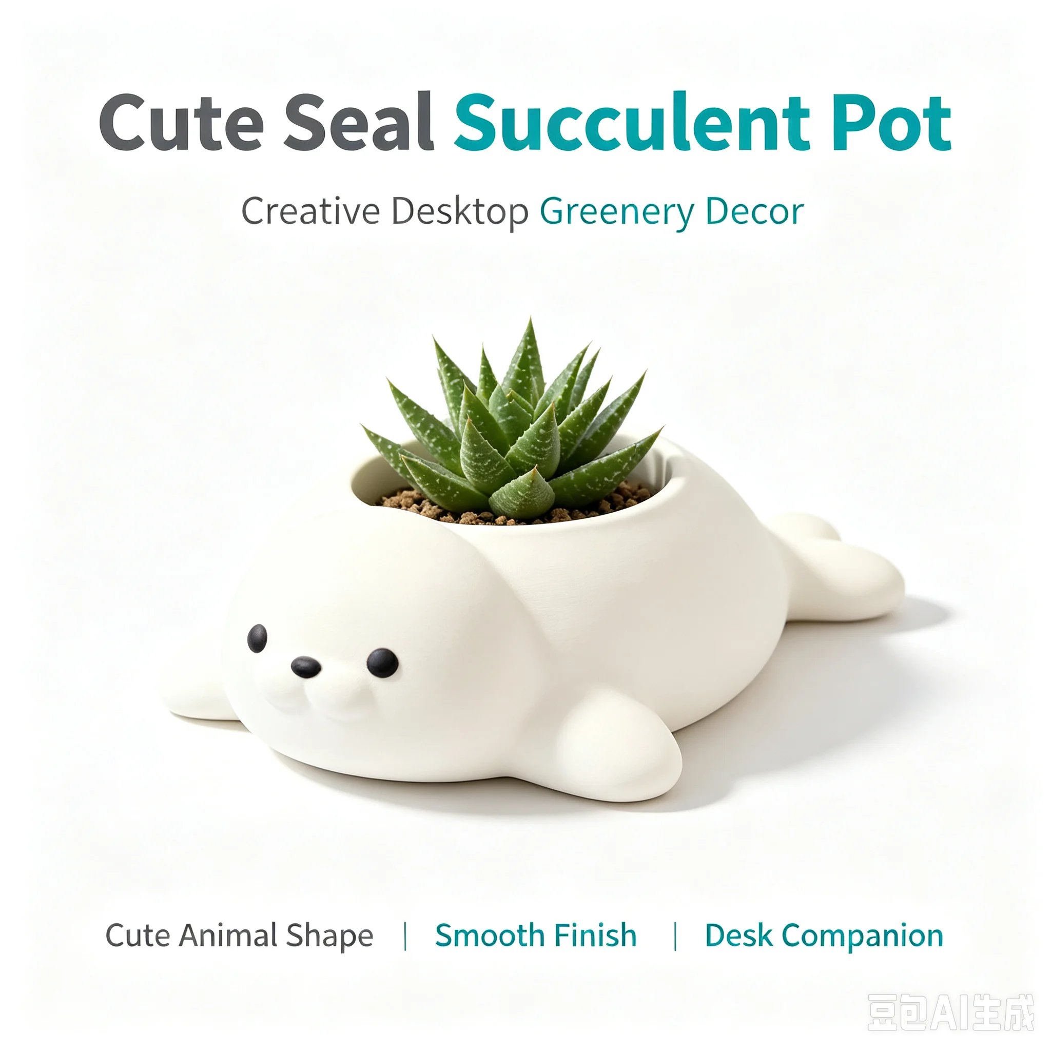 3D‑Printed Cute Mini Seal Succulent Plant Pot, Minimalist Small Figurine Sculpture, Desktop Decor Ornament, Lovely Gift