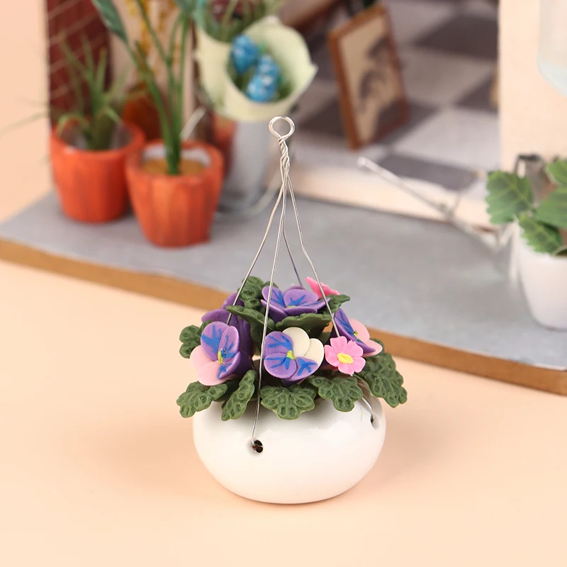 1:12 Dollhouse Miniature Potted Plants Phalaenopsis Flowerpot Hanging Tank Bonsai Model Garden Home Decor Toy Accessories