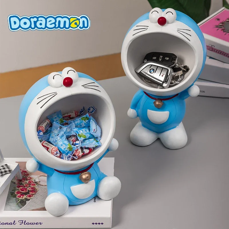 

Cartoon Doraemon Kawaii Keys Storage Box Big Mouth Doraemon Statue Anime Blue Cat Sculpture Desktop Ornaments Home Decor Gift