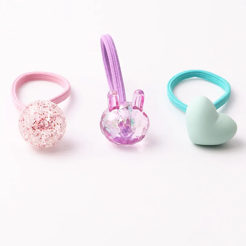 3pcs/lot Candy Color Cracked Shaped Pendant Hair Rope Glitter Ponytail Holder Elastic