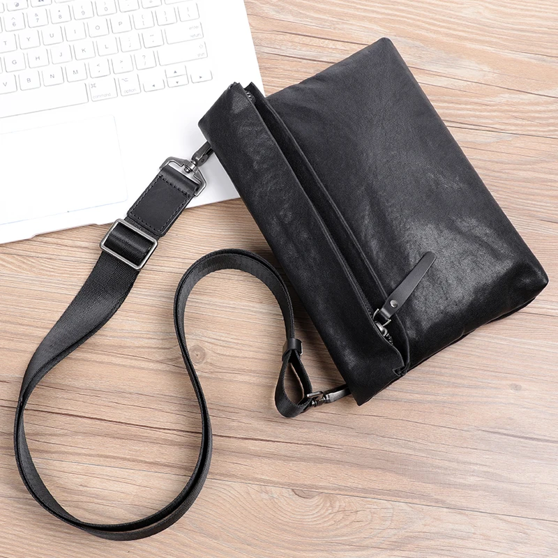 Natural Genuine Leather Men Messenger Bag Shoulder Bag Men Cluth bag Moneybag Purse Cowhide Leather Male Crossbody Bag Fold Flap