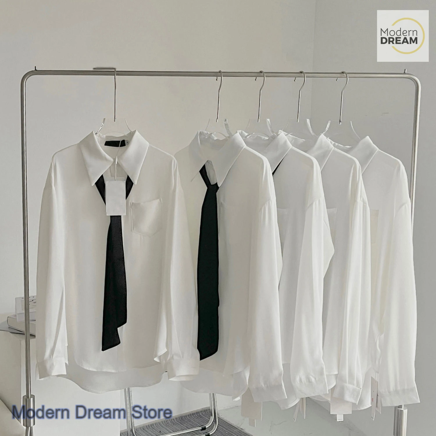 Korean style pure desire wind long-sleeved loose shirt top women's spring and autumn new design white sense minority tie shirt