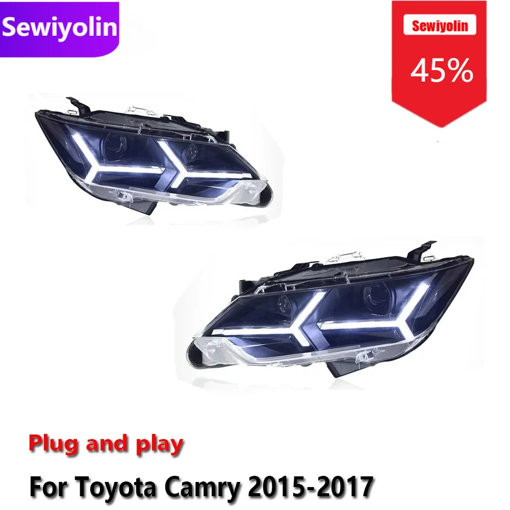 

Автомобильные светодиодные фары DRL в сборе для Toyota Camry 2015-2017, противотуманные фары DRL, стоп-сигнал, указатель поворота Plug and Play