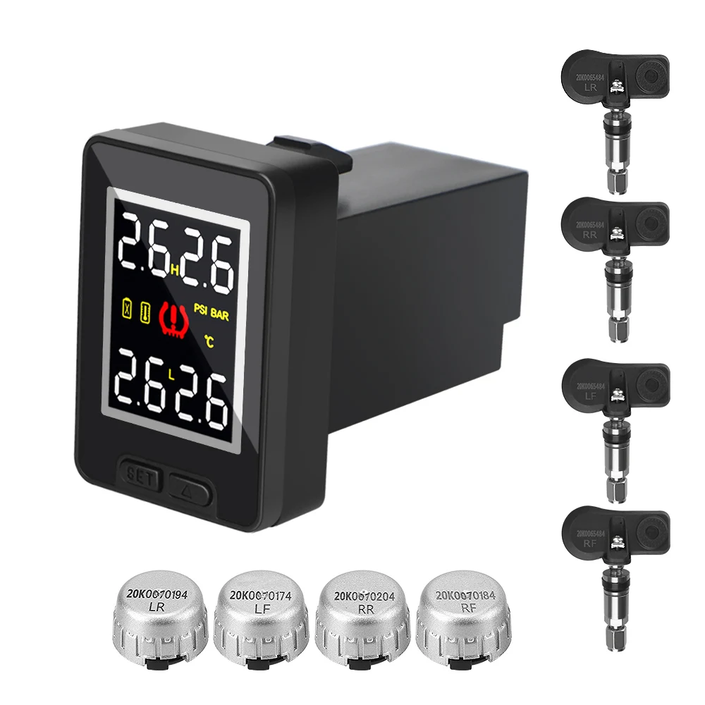 Tire Pressure Monitor System Temperature Real-time Monitoring Save Fuel 4Pcs External Internal Sensor Wireless Car TPMS