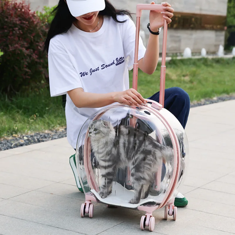 Pet Trolley Bag Breathable Large Space Transparent Capsule Pet Travel Trolley Cat Bag Bubble Box for Puppies Dogs Carriers