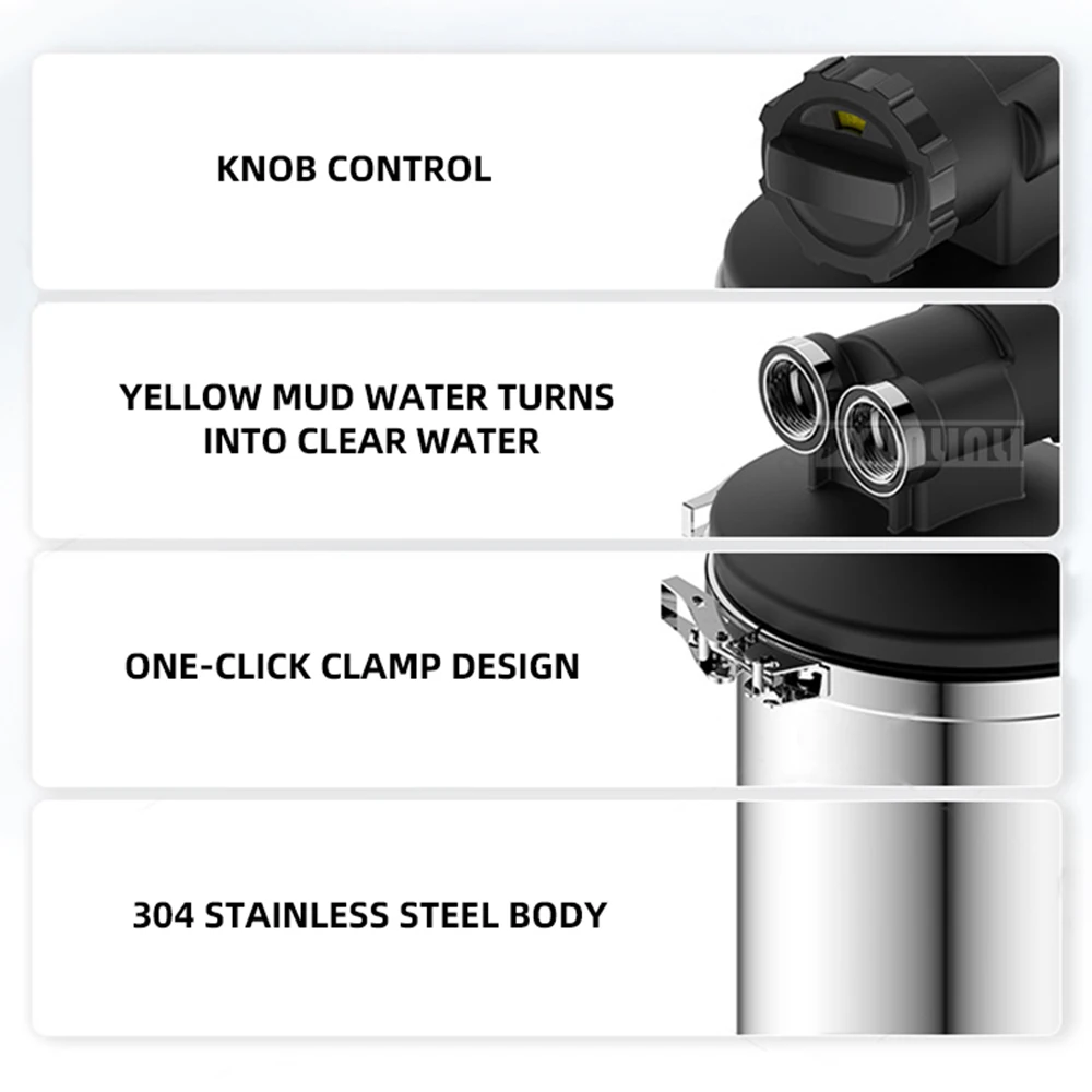 منقي مياه Filtro De Agua Para Grifo 6000L فلتر من الفولاذ المقاوم للصدأ عالي التدفق للغسيل العكسي في الهواء الطلق