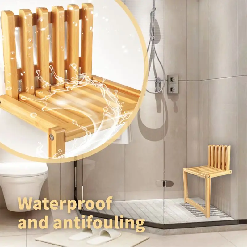 Wall Mounted Folding Chair Bamboo Porch Chair Door Shoe Cabinet Hidden Footstool Folding Bathroom Balcony Living Stool For House