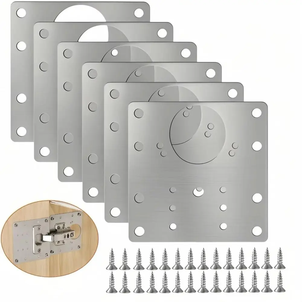 Stainless Steel Cabinet Hinge Repair Plate With Holes Thickened Flat Fixing Bracket Cupboard Door Hinge Mounting Plate