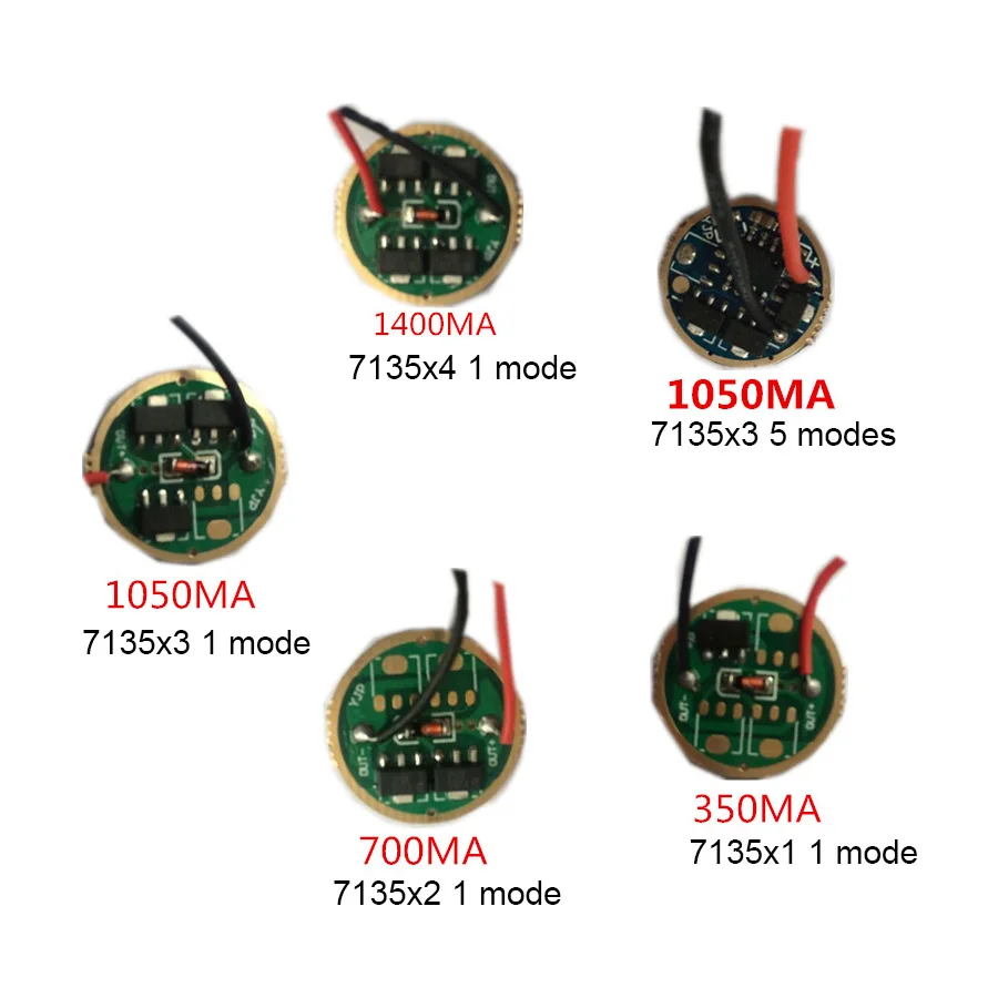 17mm AMC 7135 7135 X 4 X 3 X 2 X 1 1400mA 1050mA 750mA 350mA 1 / 5 Mode Driver Circuit Board for 1W - 10W LED Flashlight