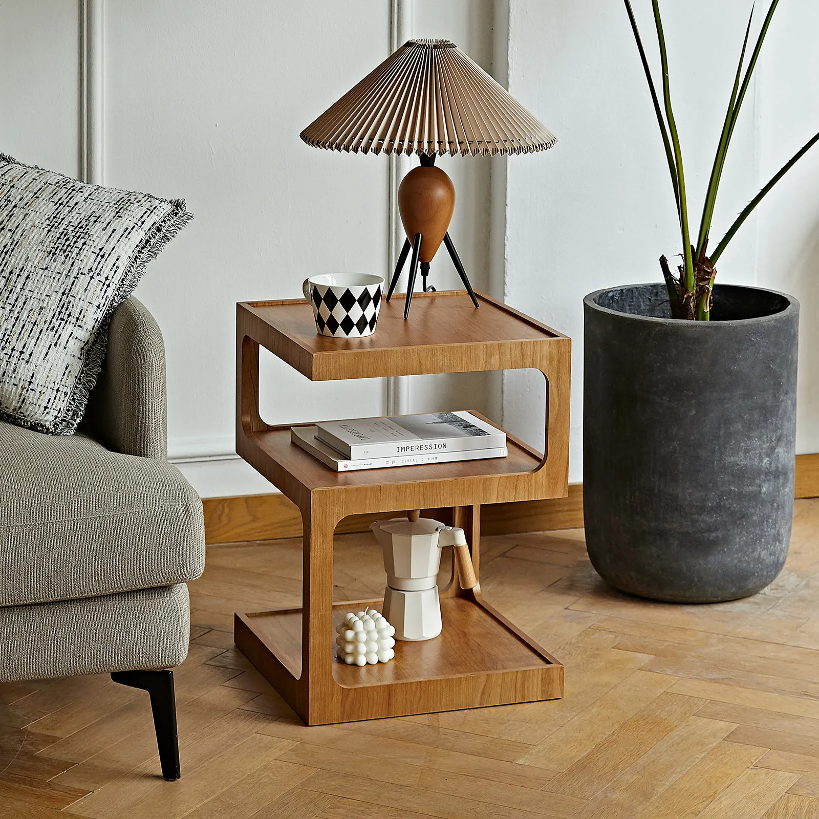 Modern Living Room End Table 2-tier Solid Wood Coffee Snack Side Table Bedside Tray Table With Wheels