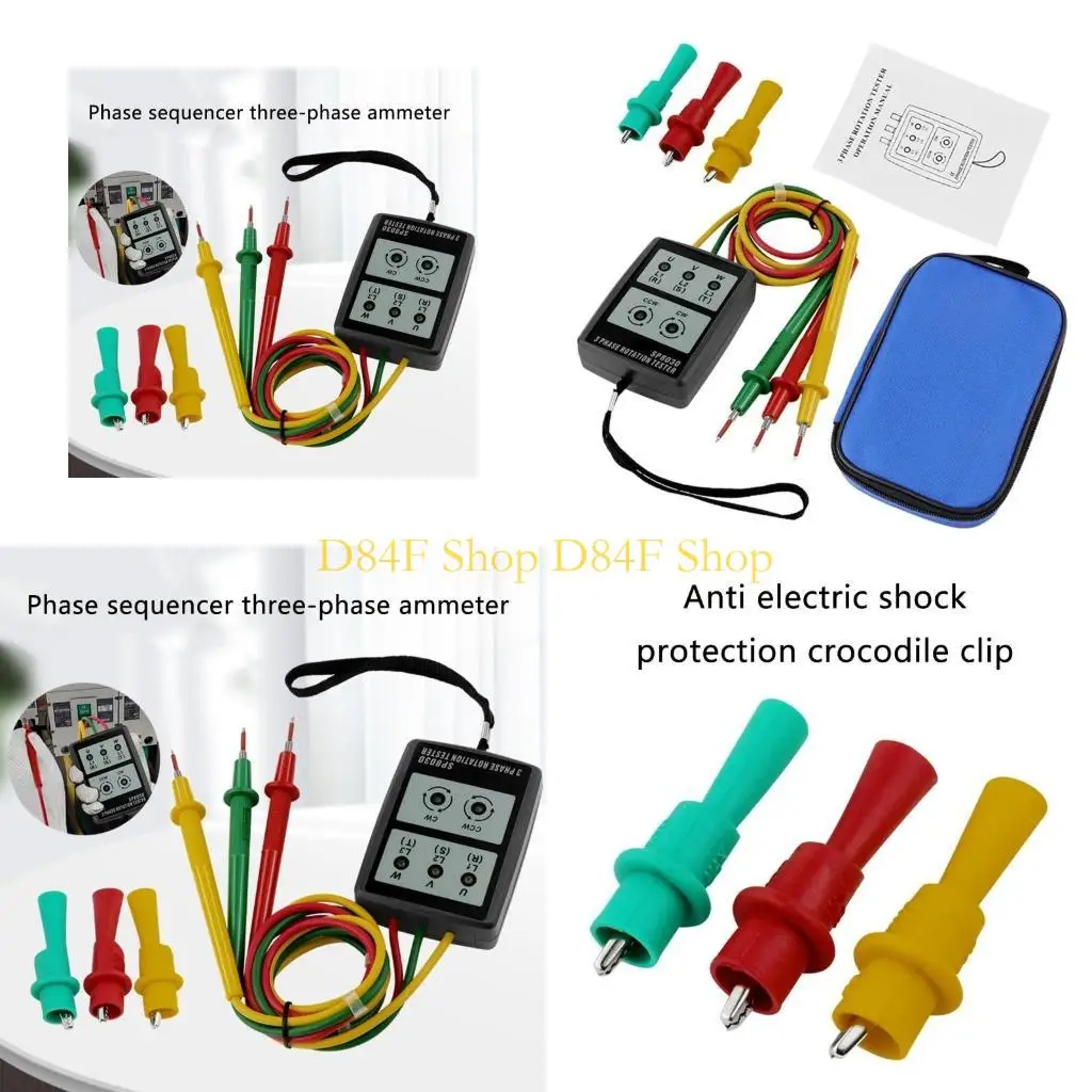 

D84F 3 Phase Rotation Tester Digital Phase Detectors LED Buzzer Phase