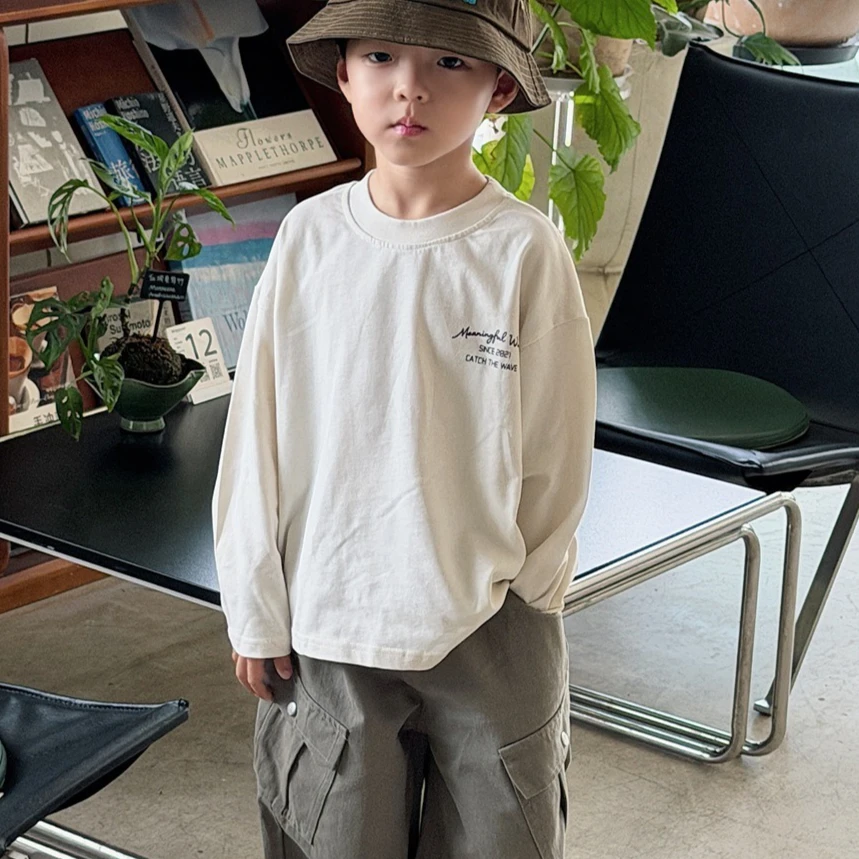 Boys T-shirt Spring And Autumn New Children's Clothing Korean Style Boys And Girls Pure Cotton Letter Long-sleeved T-shirt