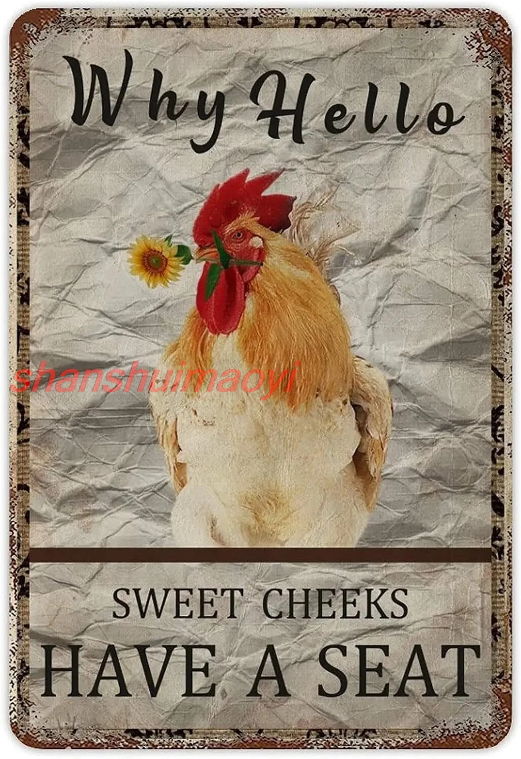 Crinkled Kraft Paper Metal Sign Rooster With Sunflower Tin Plaque Shabby Bathroom Sign Decor Plaque Sign Signag Metal 8x12  ADS