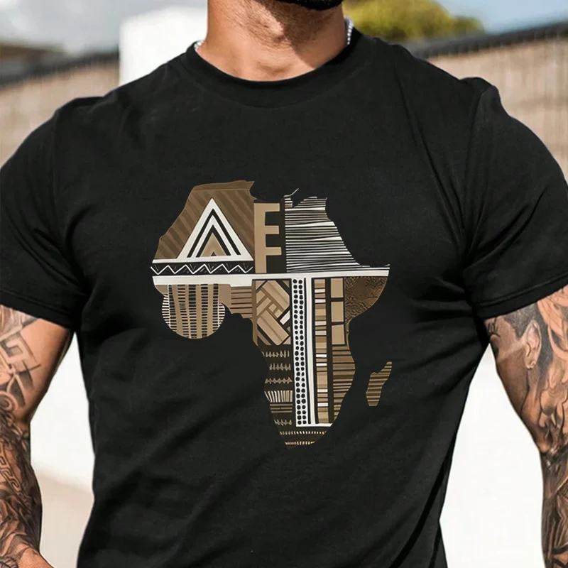 

Мужская модная футболка с принтом в виде карты Африки, с коротким рукавом, изысканный дизайн, базовая футболка