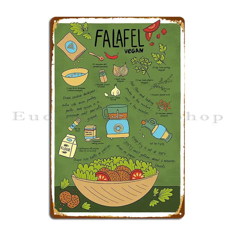 Póster de receta de Falafel, placa de Metal vegana, tienda forestal, diseño de garaje Retro, impresión personalizada, cartel de estaño
