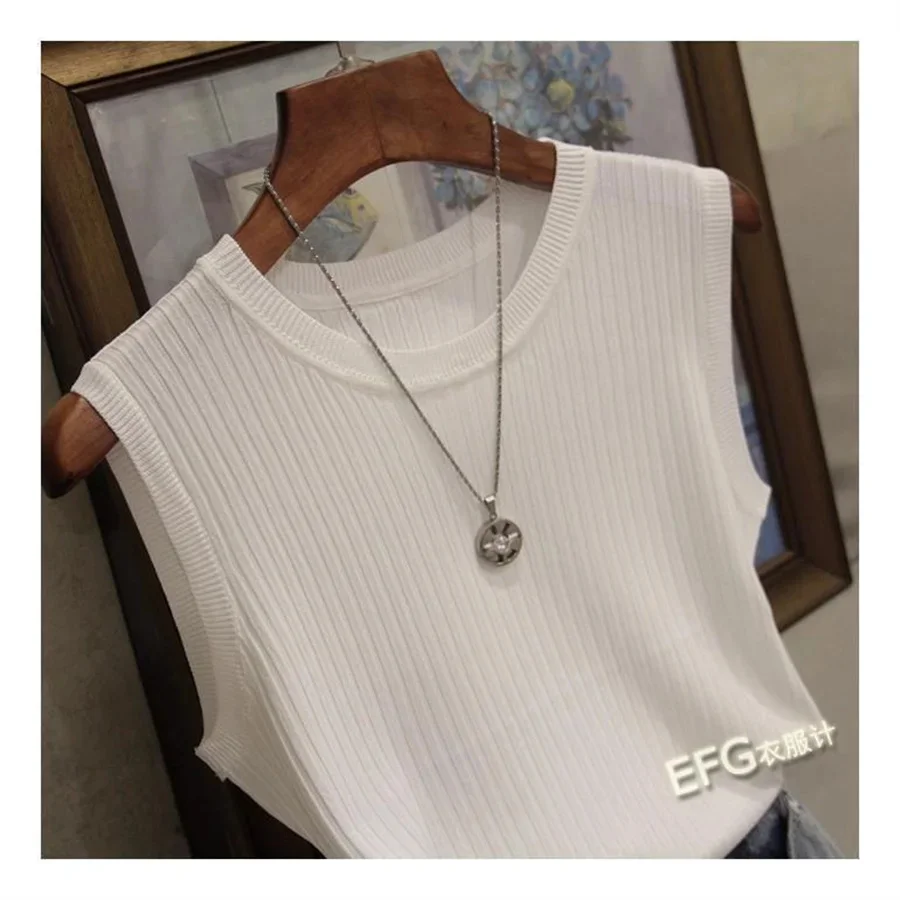 Summer Sleeveless Blouse Women O-neck Knitted Blouse Shirt Women Clothes Women Tops