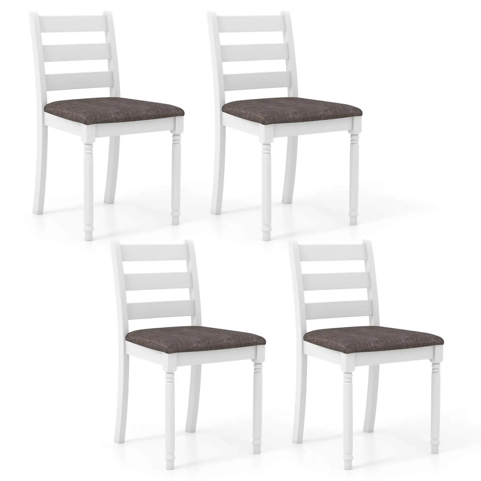 Wooden Dining Chair Set of 4 w/ Acacia Wood Legs Padded Cushion Ladder Back