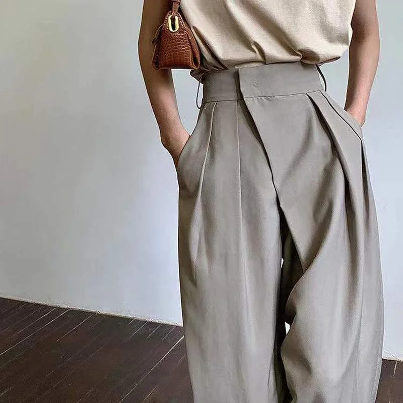 ADAgirl Khaki Wide Leg Women's Pantsuit Baggy Classic Pants Vintage Palazzo Office Elegant Casual Trouser Female Work Wear Chic