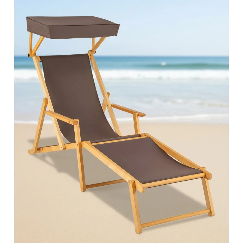 كرسي استرخاء خارجي قابل للطي مع مظلة قابلة للتعديل ومسند ظهر قابل للاستلقاء ومسند للقدمين للشاطئ، بجانب حمام السباحة، والفناء #1