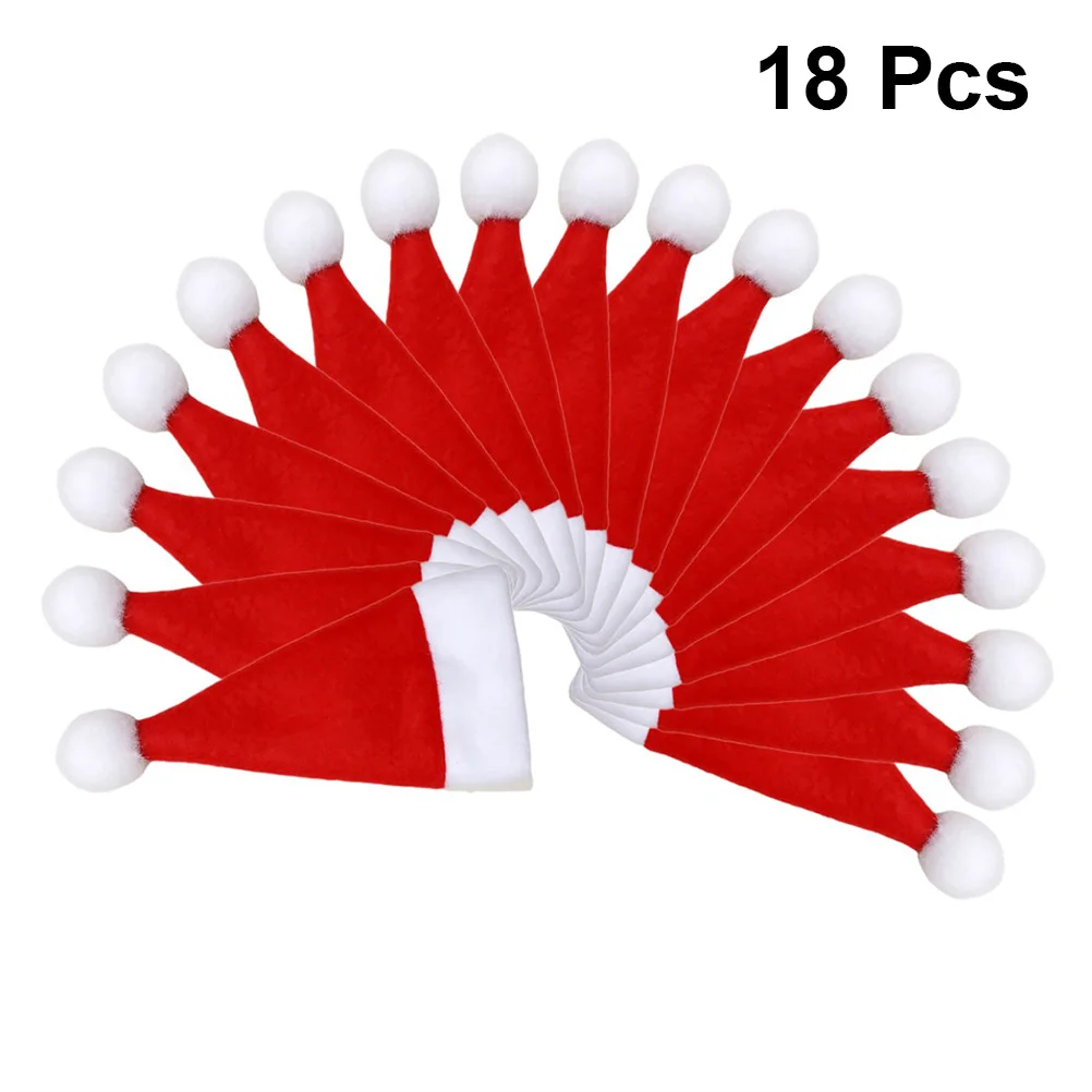 

18 Pcs Spoons Decorations Christmas Fork Organizer Hat Shaped Bags Mini Bottle Covers Cutlery Tableware