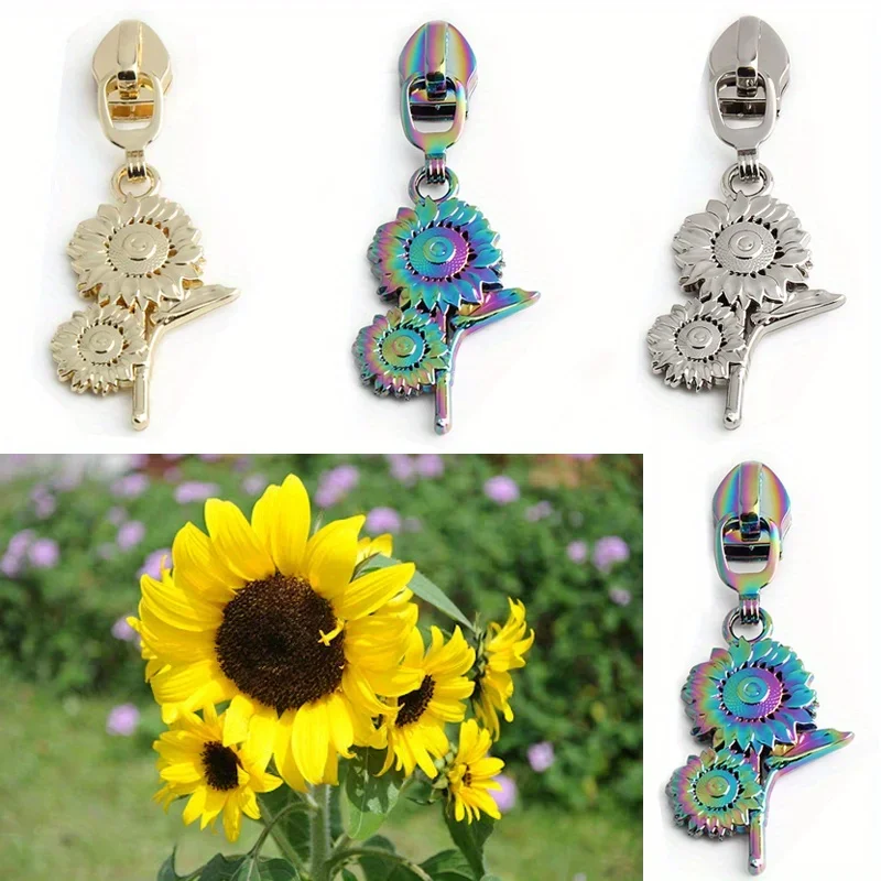 5pcs Metal Lotus Sunflower Magnolia Rose Backpack Stationery Pendant Zipper Puller Wallet Clothes Luggage Zipper Repair Kit