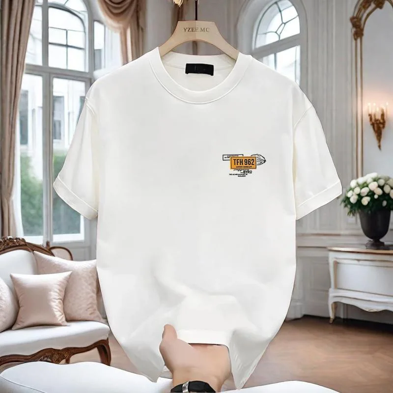 Summer 230g heavy cotton fashion versatile short-sleeved t-shirt men's fashion casual printed half-sleeved top image 2