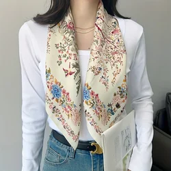 Elegant Floral Print Square Scarf for Women Soft Polyester Versatile Fashion Accessory for Casual Outings