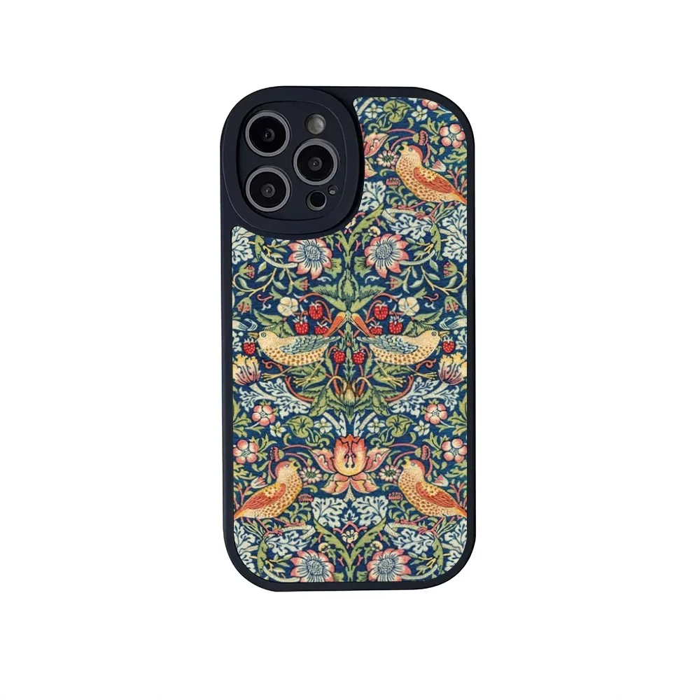 Art W-William Morris Luxury Phone Case For iPhone 11 12 13 14 15 X XR Pro MAX 7 8 Plus Lens Protective Leather Soft Back Cover