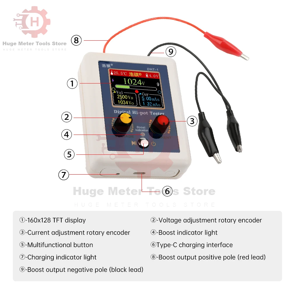DHT-1160x128 TFT Color Display Transistor Withstand Voltage Tester Digital Type-c Interface Voltage Resistance Capacity Tester image 6