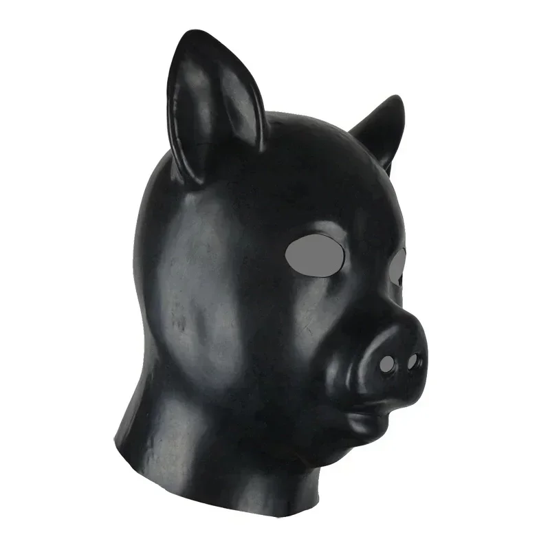 Latex Pig Mask Rubber Hood Fetish Open Eye and Mount with Back Zipper Cosplay Costumes