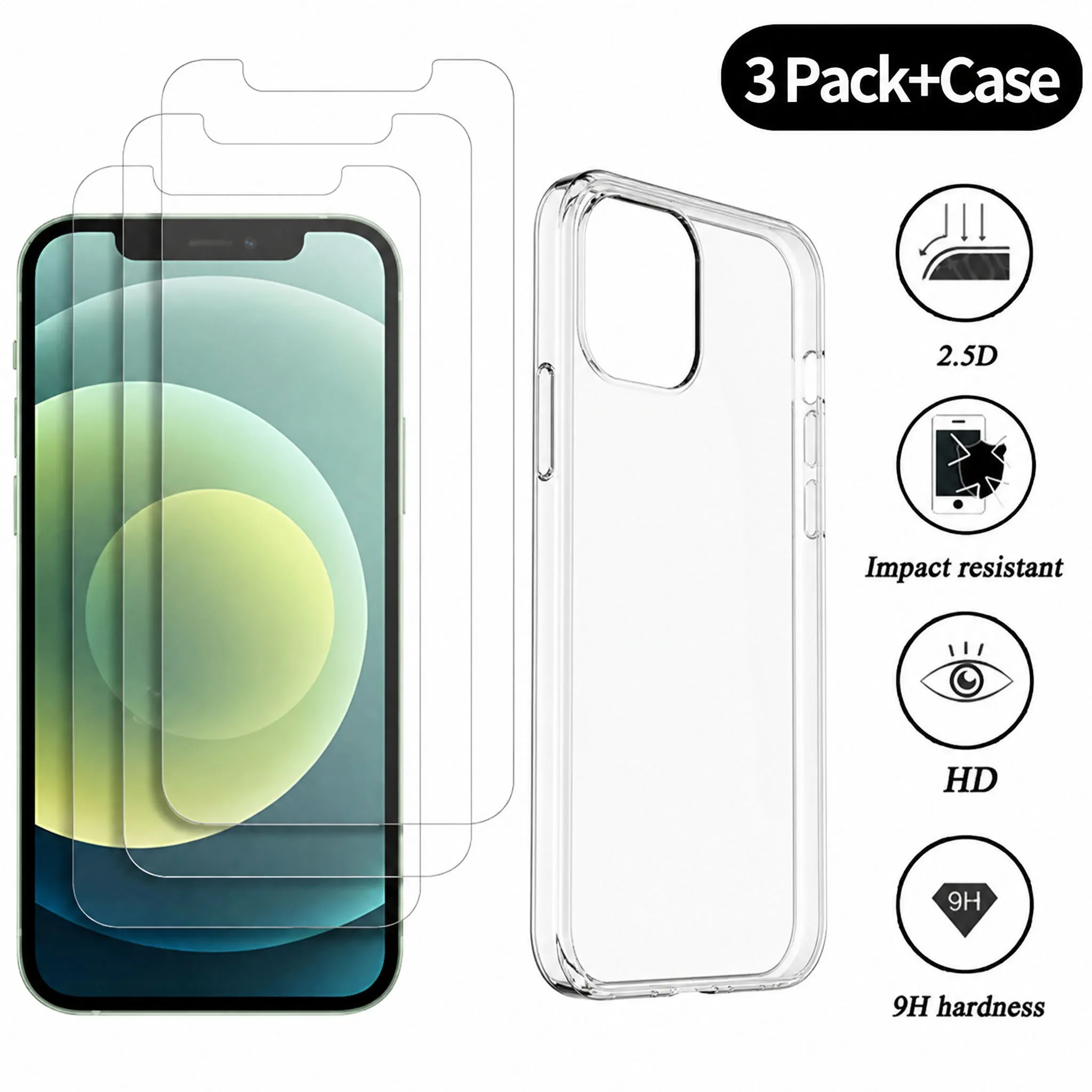 Gehärtetes Glas und Handyhülle, für iPhone 11 12 13 14 15 16 Pro Max 17 18 Mini Displayschutzfolie für iPhone 7 8 Plus 12 Mini Glas