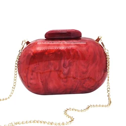 Luxury Designer Handbags Pearlescent Round Acrylic Evening Clutch Bags Wedding Party Vintage Red Chain Crossbody Bag Mini Wallet