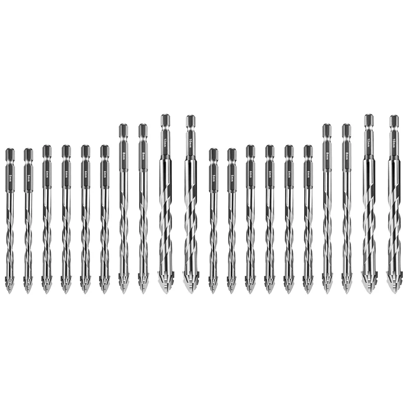 

A02M-20Pcs New Four-Flute Sawtooth Eccentric Drill Bit Size 5/6/8/10/12Mm,For Wood Marble Metal Glass Wall Tiles A