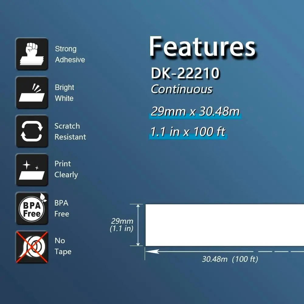 4 x Rolls Brother DK 22210 DK-22210 DK2210 Compatible Continuous Labels  29mm x 30.48m QL-570 580 700 800 1050 1060 1110