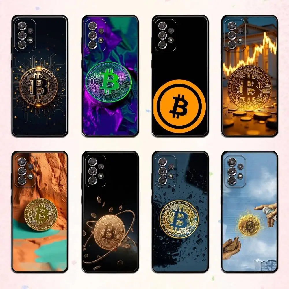 Capa de telefone bitcoin de moeda digital d para samsung s 25,24,23,22,30,21,10,9,ultra,plus,lite,fe,4,5 g capa preta macia