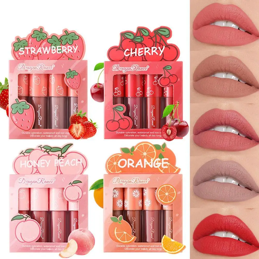 4 Farben Mini Lippenstift Set Samt matte Lippen glasur Lippen tönung Färben Lip gloss dauerhafte Feuchtigkeit Kosmetik kein verblassen des Obst Make-up