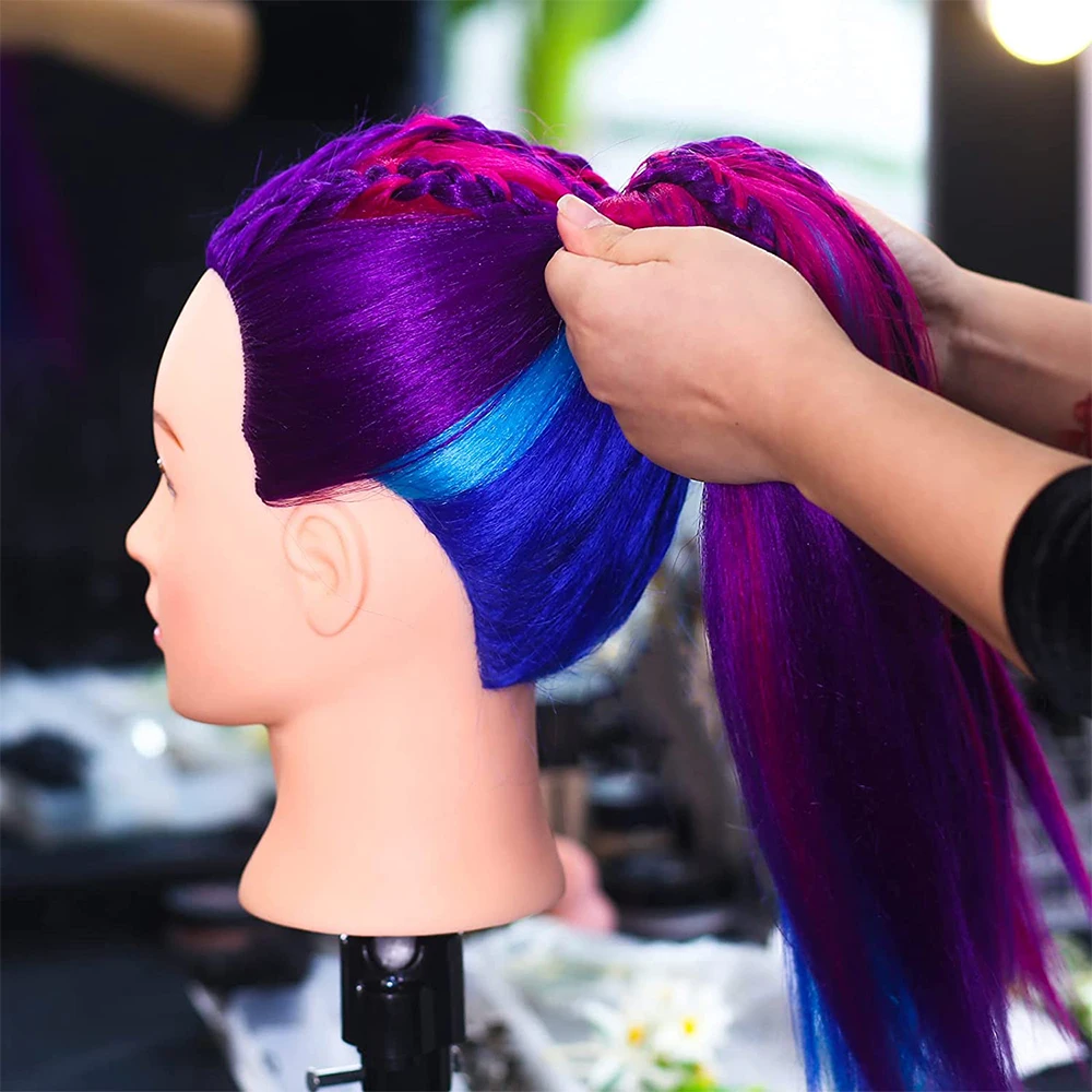 Colorful Hair Mannequin Head Hairdressing Practice Training Doll Heads Cosmetology Hair Styling Mannequins Heads With Clamp Tool