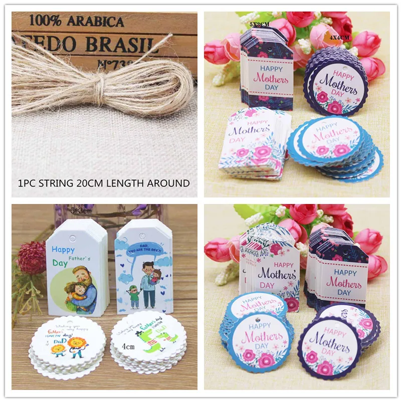 New diy Happy father's/mother's day package gifts hang tag 5x3cm /4x4cm 50tag white round paper party suppiles card tag